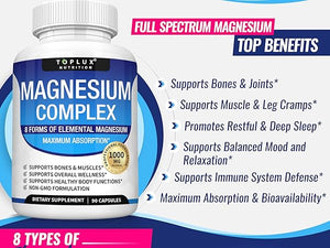 Complejo de Magnesio 1000mg, 8 Magnesio Elemental, Sin Gluten - Sin OGM